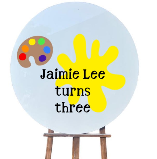 White acrylic circle sign