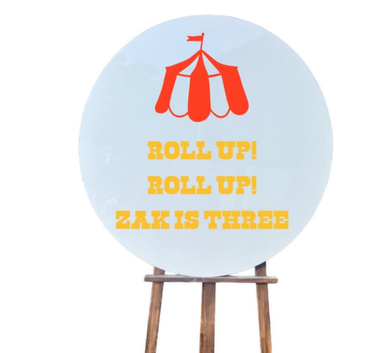 White acrylic circle sign