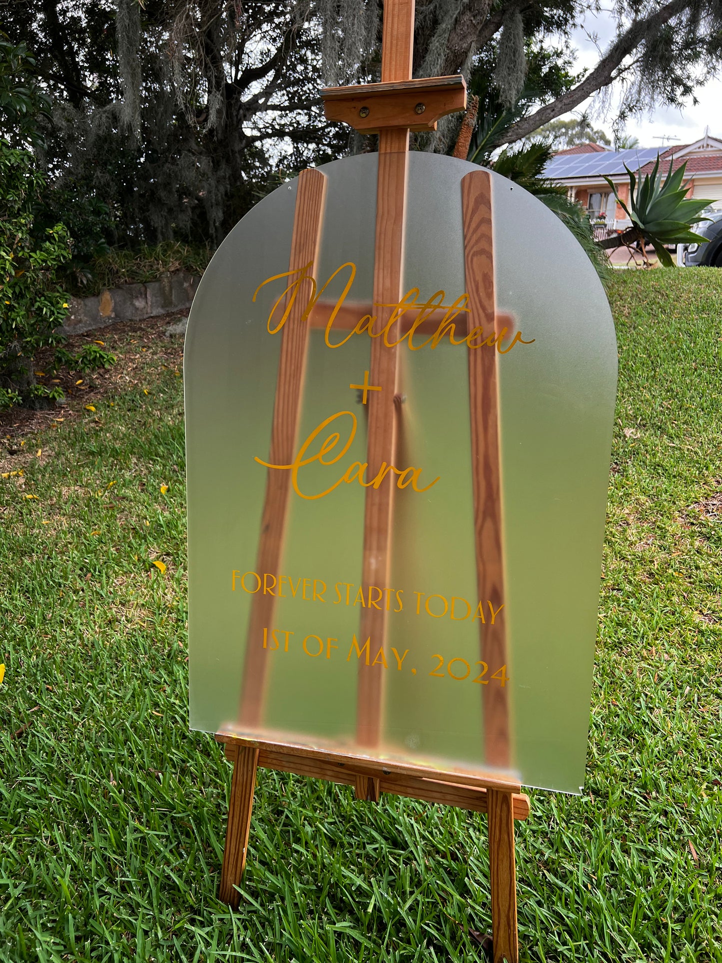 Frosted arcylic arch sign
