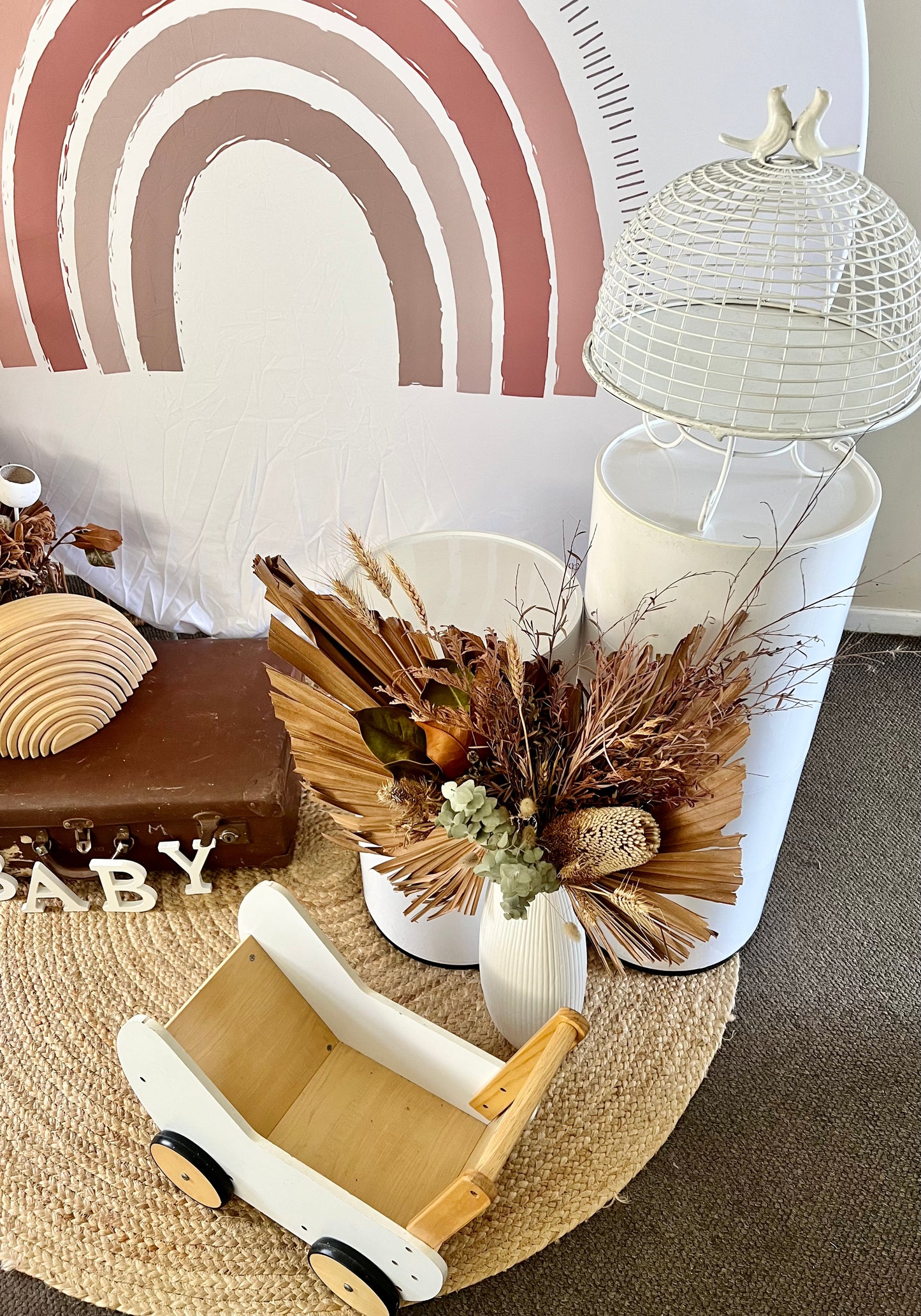 Dried floral arrangements for arch or chair