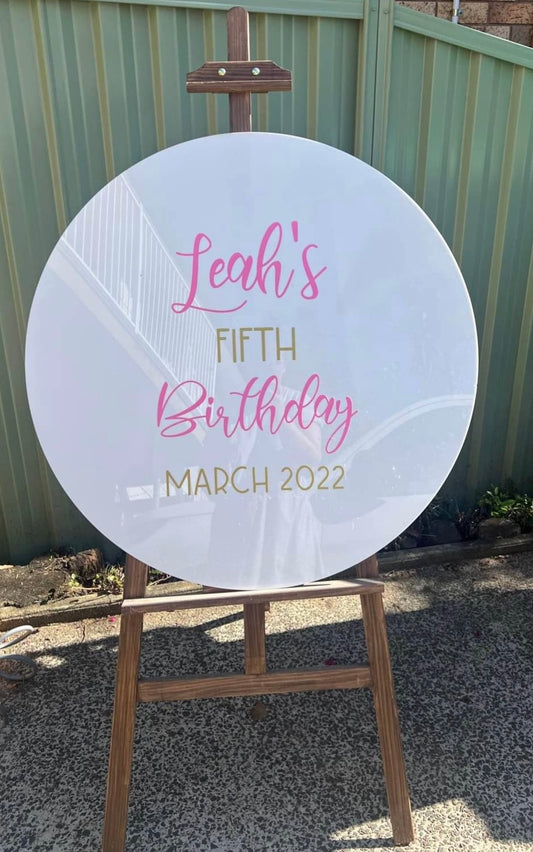 White acrylic circle sign